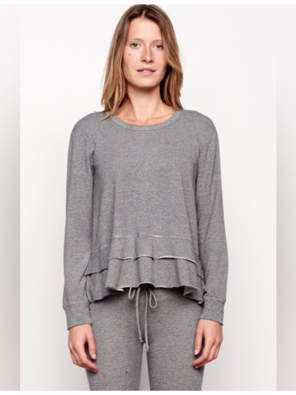 Sundry tiered pullover scoop neck sweatshirt in heathered grey size 0 XS